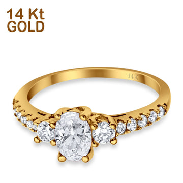 14K Yellow Gold Oval Accent Wedding Ring Simulated Cubic Zirconia Size-7